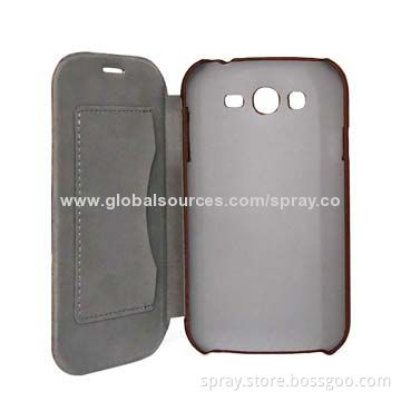 Genuine Leather Wallet Flip Cover for Samsung Mega 5.8 with Rubber Coated PC Case Inside